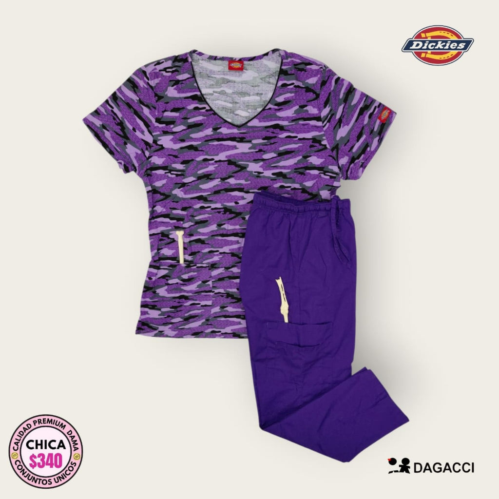 Conjunto médico Dickies camuflaje morado - Chica