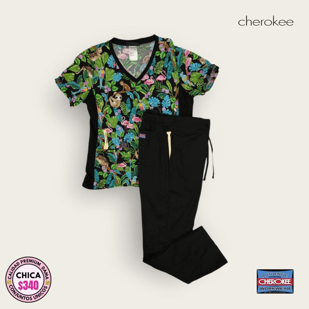 Conjunto médico Cherokee estampado selva - Chica