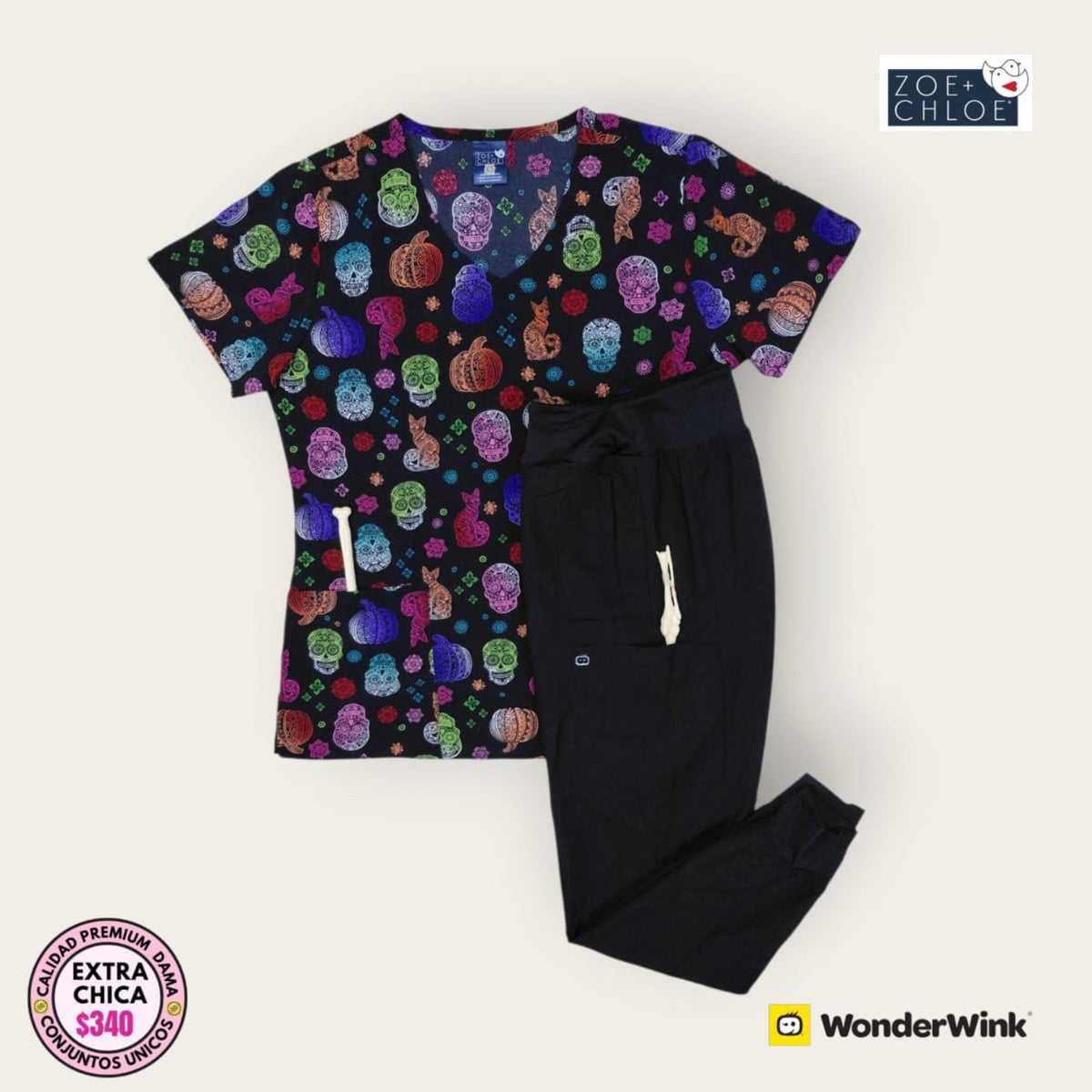 Conjunto médico Landau estampado Halloween con pantalón rojo Cherokee | Dama XS