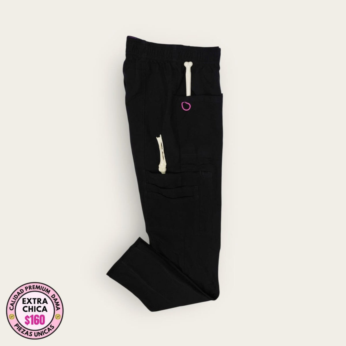 Pantalón médico premium negro con detalle rosa | Dama XS