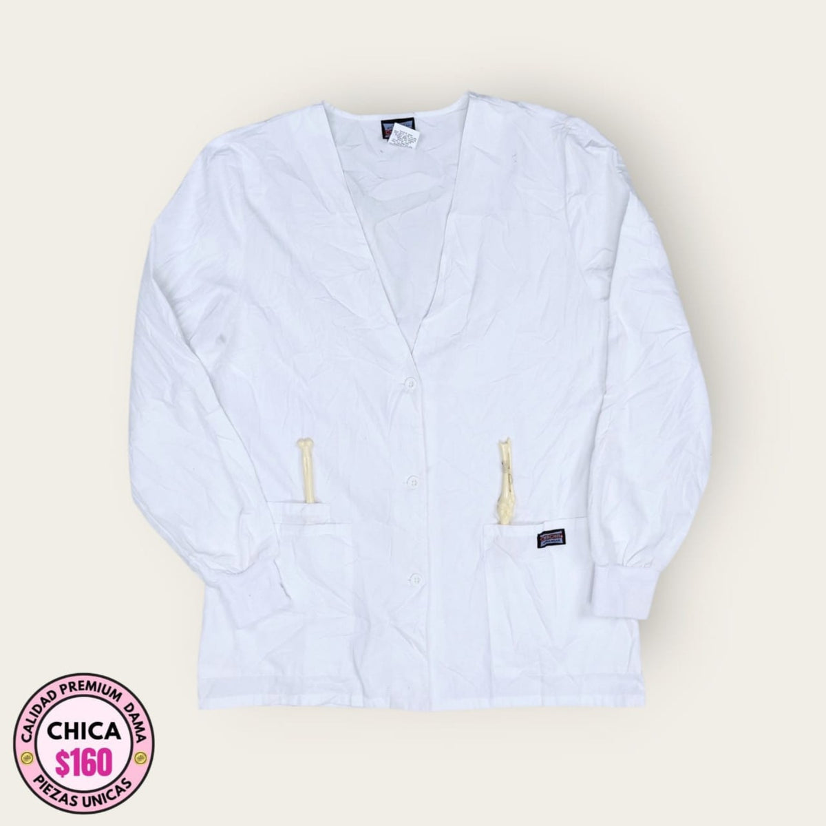 Cubrepolvo médico Cherokee Workwear blanco manga larga | Dama Chica, uniforme médico premium talla Chica
