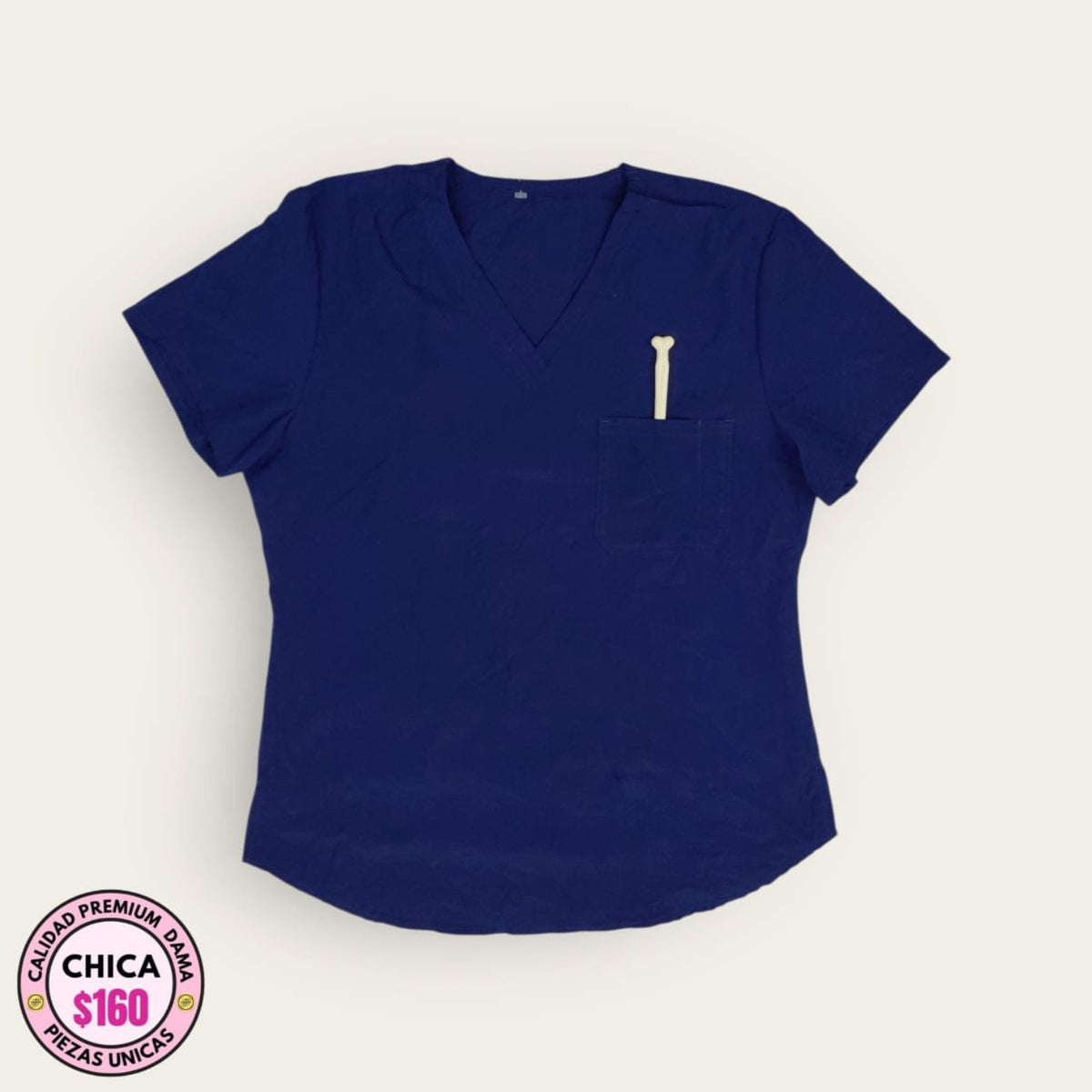 Filipina médica azul marino cuello V | Dama Chica, uniforme médico premium talla Chica