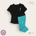 Conjunto médico Cherokee Infinity negro con pantalón turquesa Healing Hands | Dama Chica, uniforme médico premium talla Chica