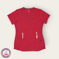 Filipina médica Jockey rojo cereza con vivos grises | Dama Chica, uniforme médico premium talla Chica