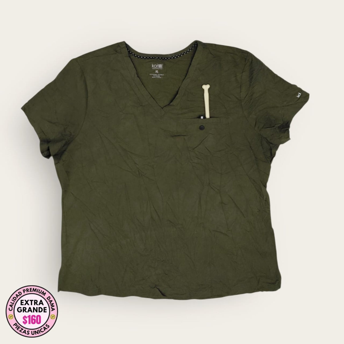 Filipina médica Koi verde olivo, talla extragrande para dama, disponible en Uniformes MID.