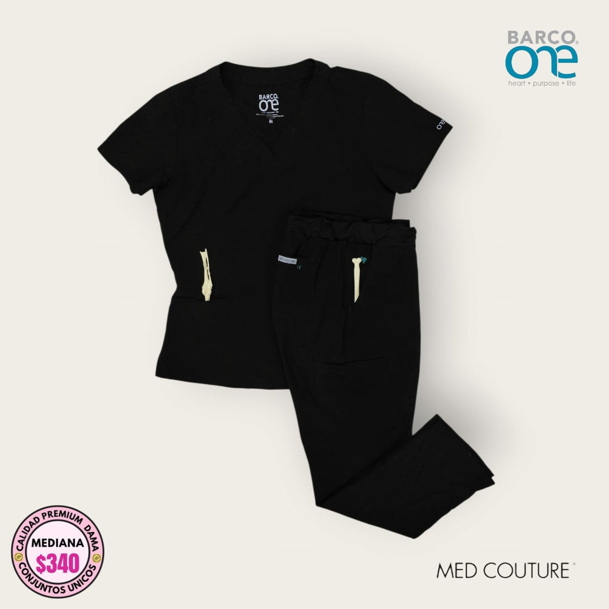 Conjunto médico Barco One negro con pantalón Med Couture dama talla M