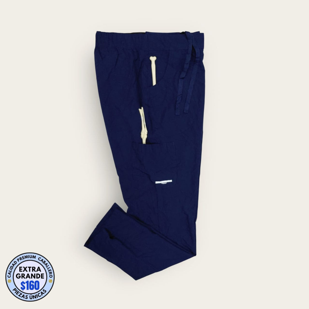 Pantalón médico azul marino con trabillas, talla extragrande para caballero, línea Premium de Uniformes MID.