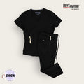 Conjunto médico Grey's Anatomy negro con pantalón ajustable | Dama S
