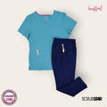 Conjunto médico HeartSoul turquesa con pantalón azul marino Scrubstar | Dama L