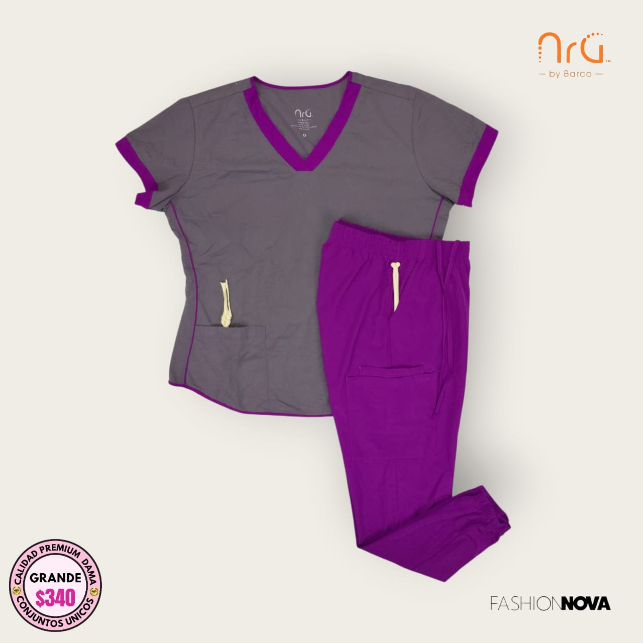 Conjunto médico NRG gris con fucsia | Dama L