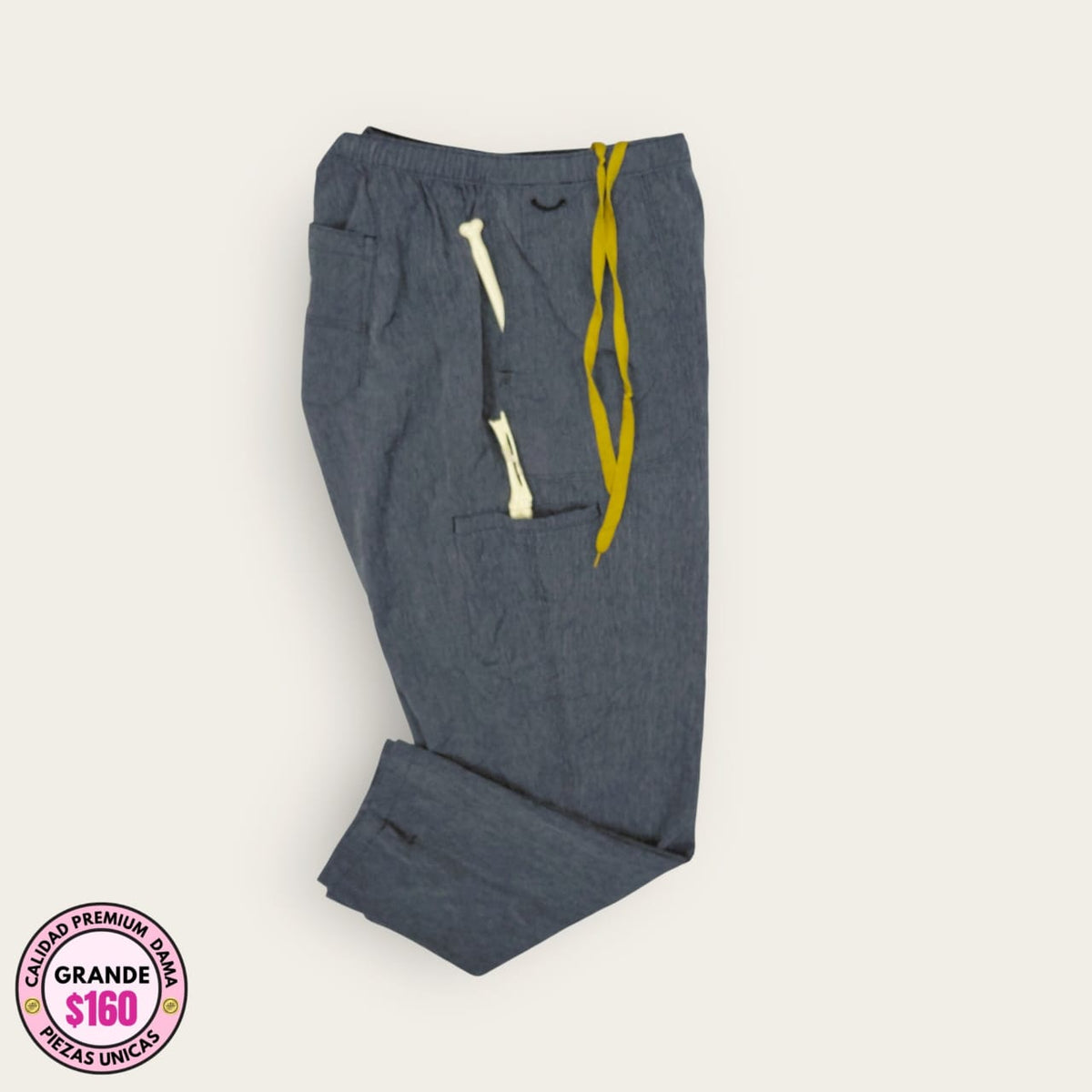 Pantalón médico gris Oxford con cordón amarillo | Dama L