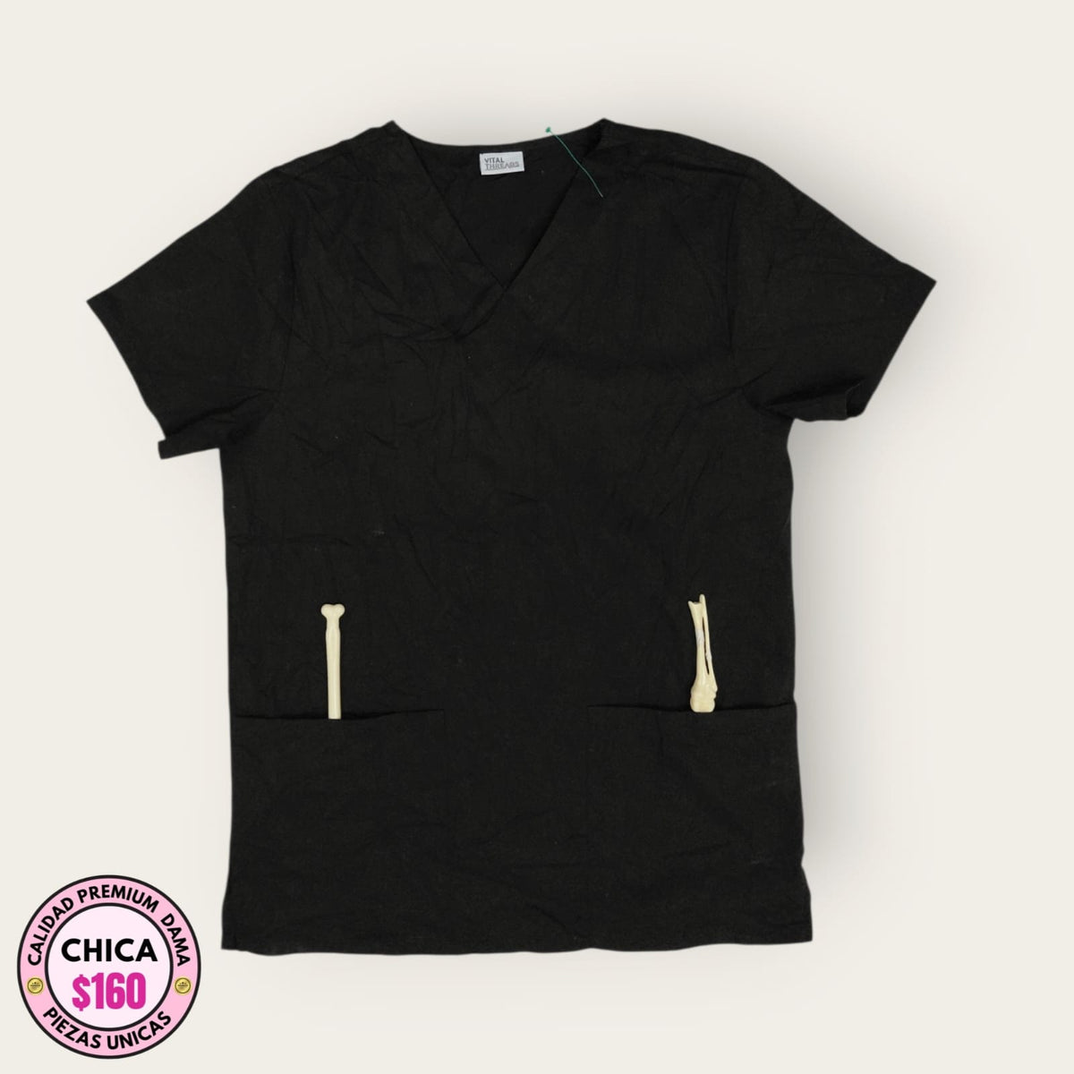 Filipina médica Vital Threads negra, talla chica para dama, disponible en Uniformes MID.