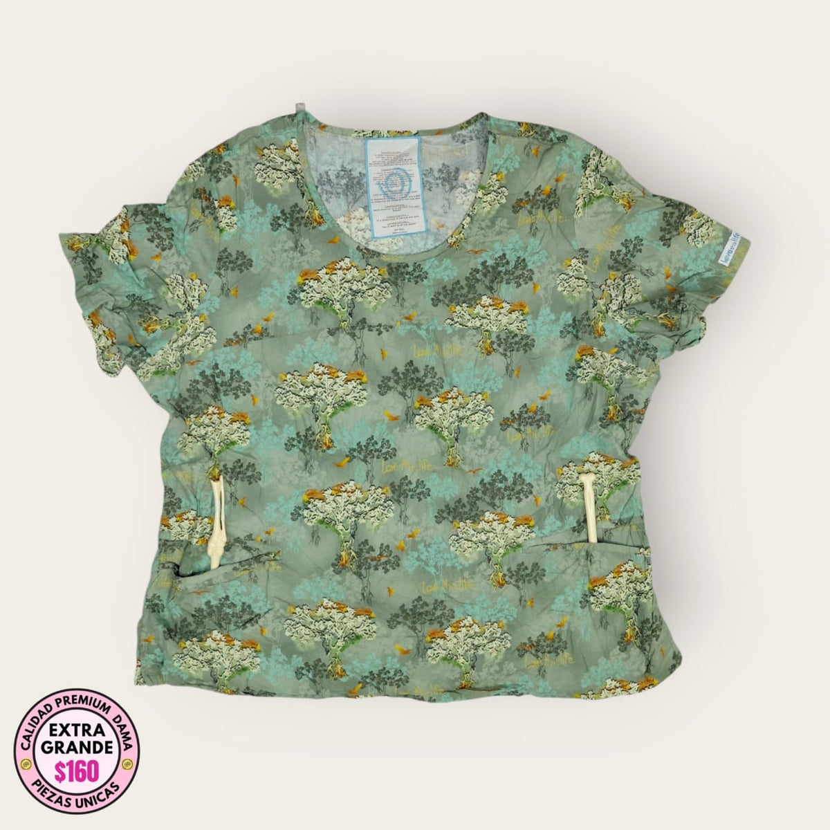 Filipina médica floral verde suave, talla extragrande para dama, disponible en Uniformes MID.