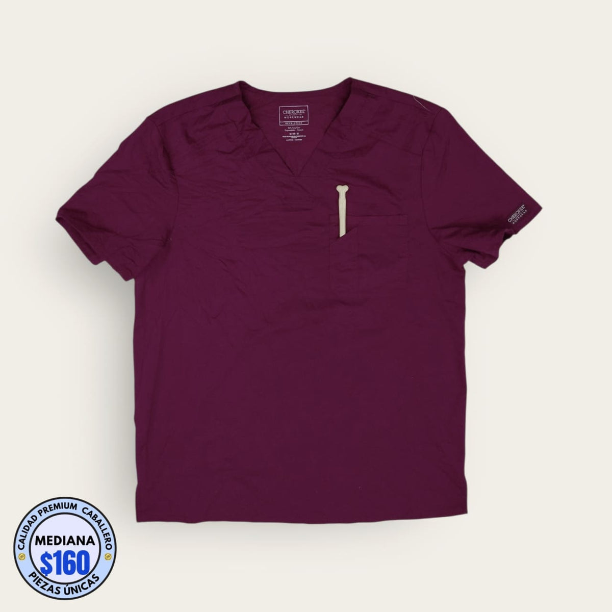 Filipina médica Cherokee Workwear vino, talla mediana para caballero, línea Premium de Uniformes MID.