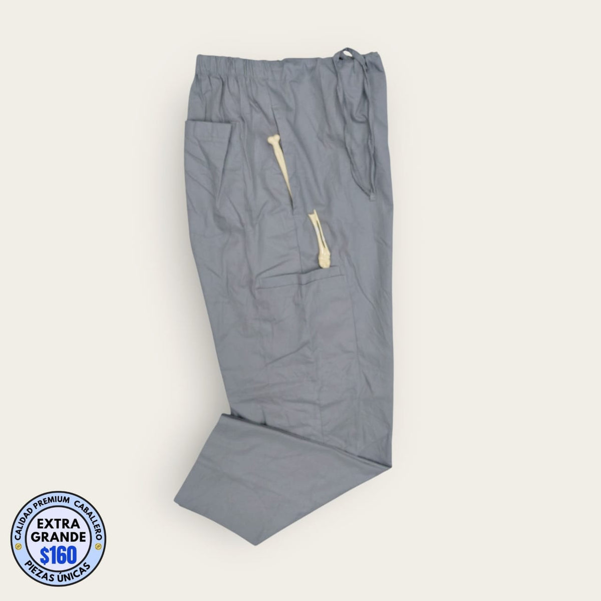 Pantalón médico gris claro con cordón, talla extragrande para caballero, línea Premium de Uniformes MID.