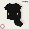 Conjunto médico Scrubstar negro detalle multicolor, talla grande para dama, disponible en Uniformes MID.