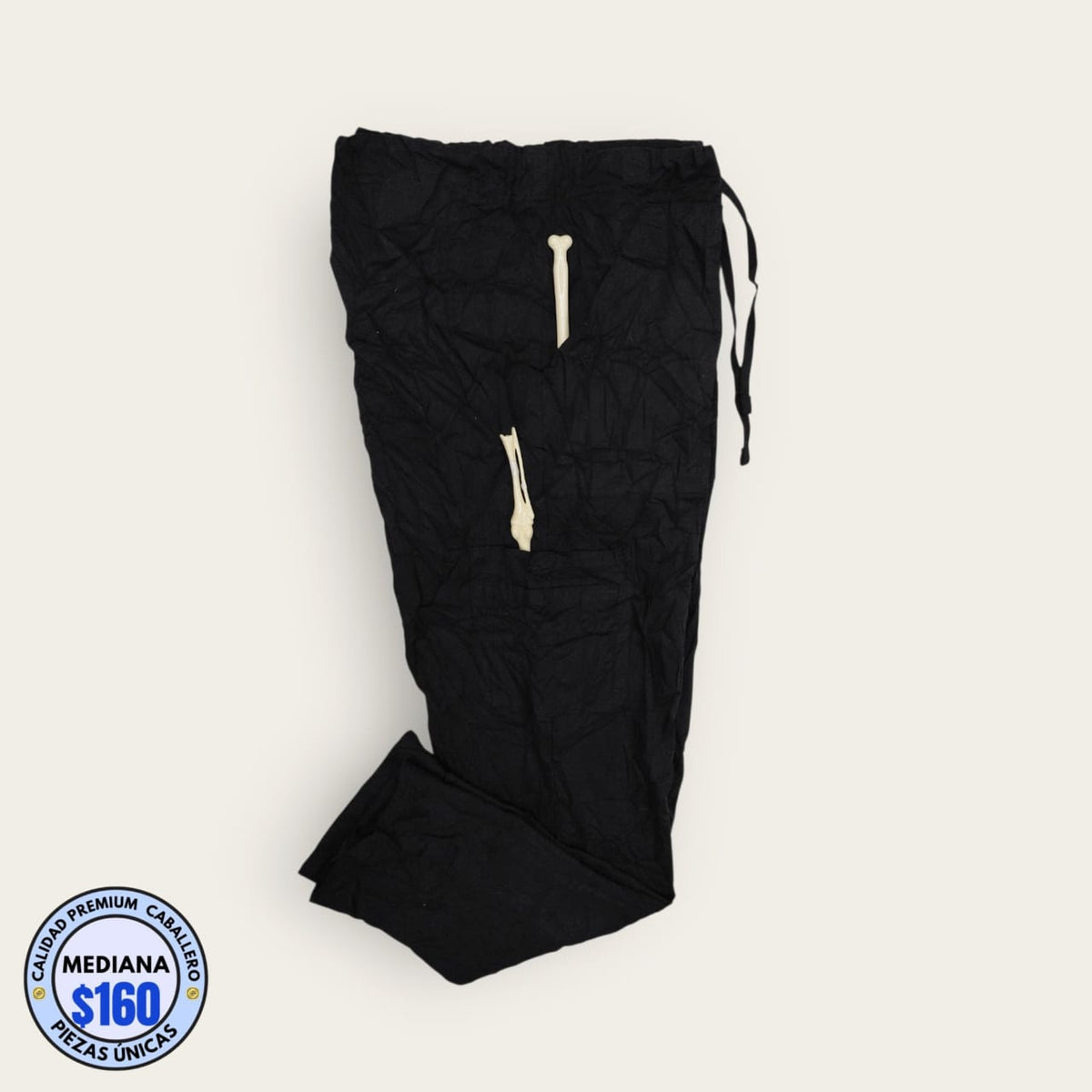 Pantalón médico negro cargo con cordón, talla mediana para caballero, línea Premium de Uniformes MID.