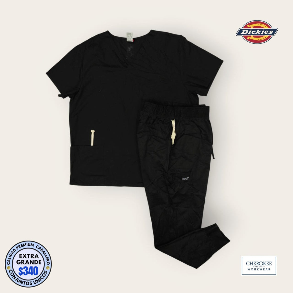 Conjunto médico negro Dickies y Cherokee | Caballero XL