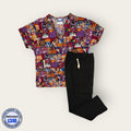 Conjunto médico estampado multicolor con pantalón negro | Caballero M