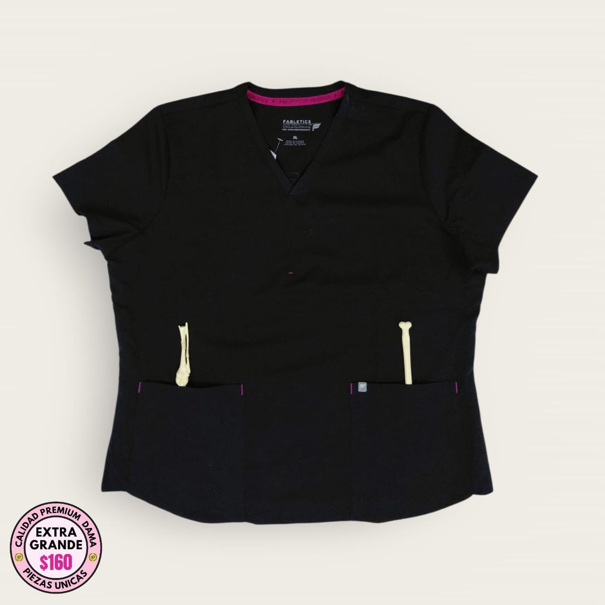 Filipina médica premium negro con vivos rosa (chemise) | XL