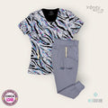 Conjunto médico premium color multicolor y gris para dama talla S