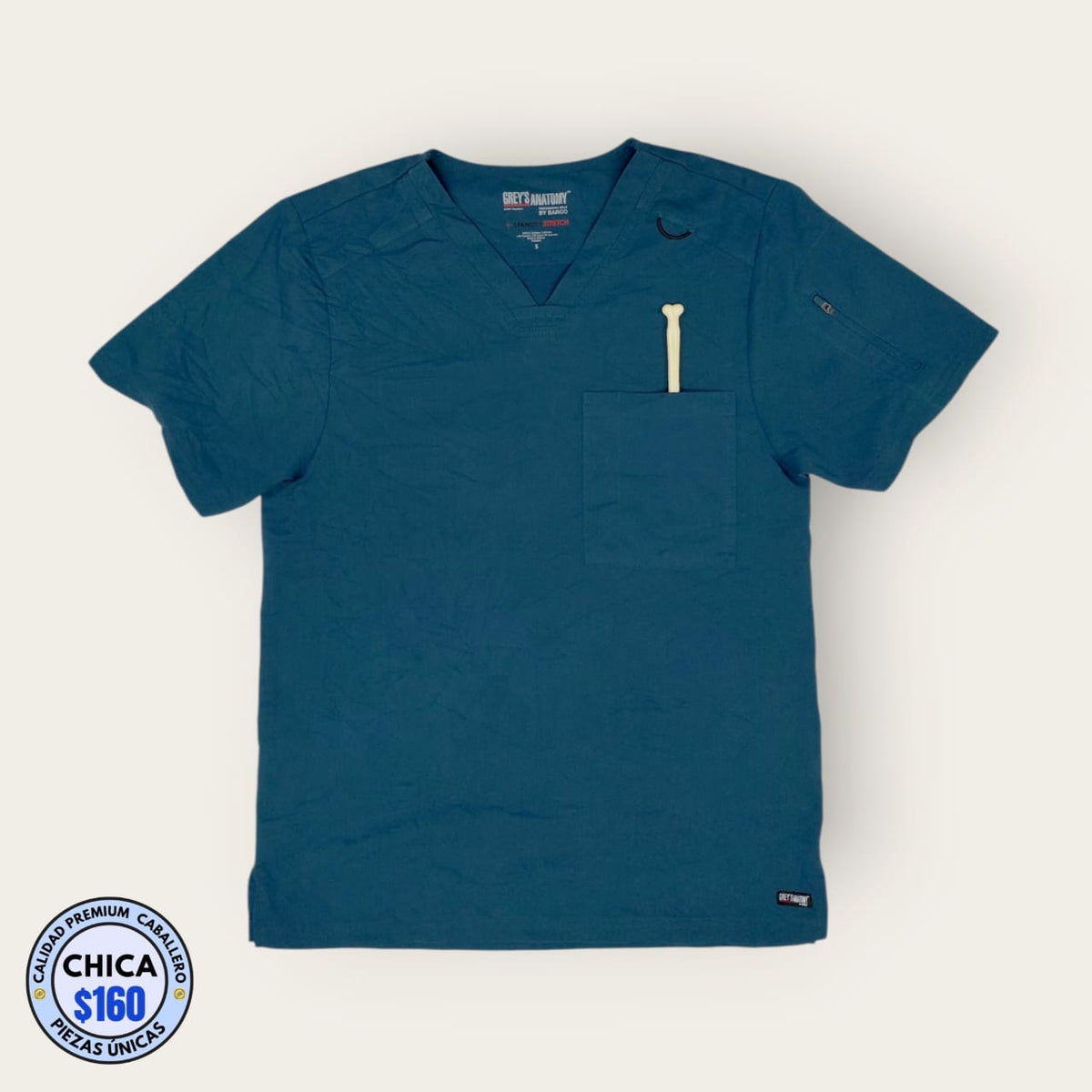 Filipina médica Grey's Anatomy azul petróleo, talla chica para caballero, línea Premium de Uniformes MID.