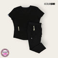 Conjunto médico Scrubstar negro cuello redondo, talla grande para dama, disponible en Uniformes MID.