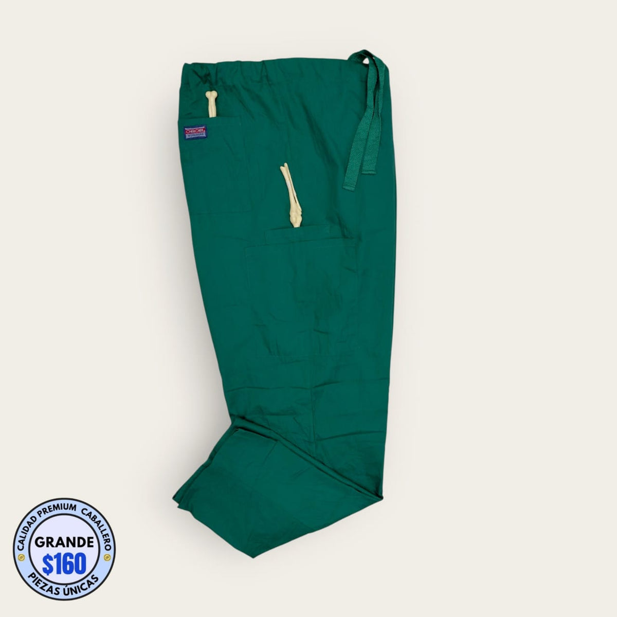 Pantalón médico Cherokee Workwear verde, talla grande para caballero, línea Premium de Uniformes MID.