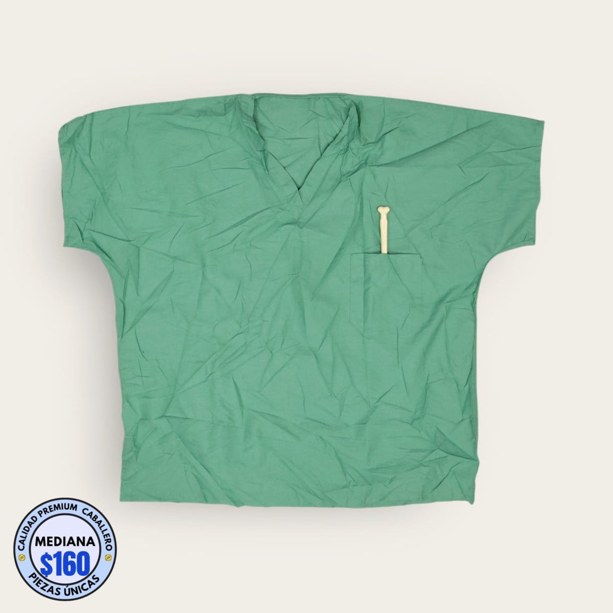 Filipina médica verde menta cuello V, talla mediana para caballero, línea Premium de Uniformes MID.