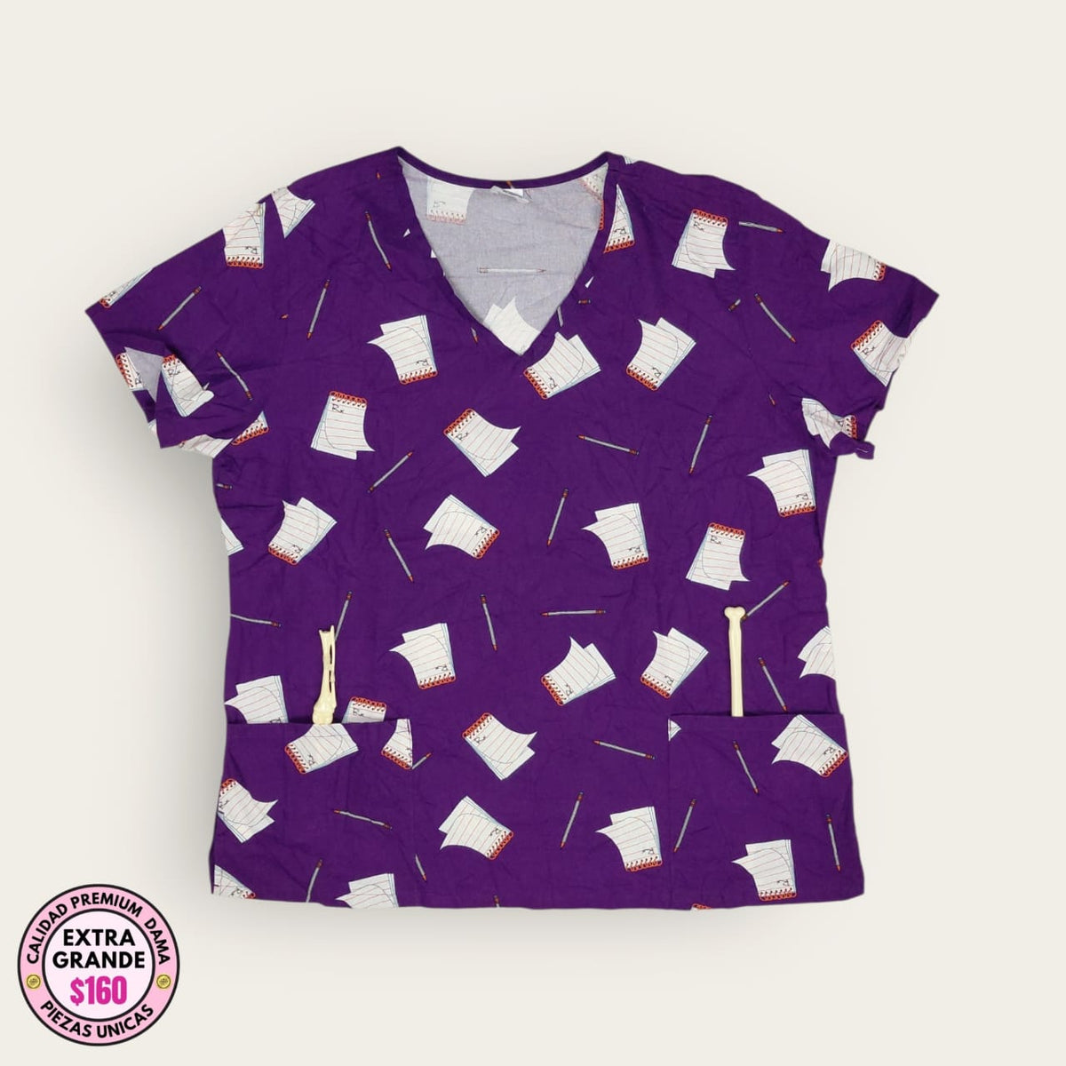 Filipina médica morada estampado libretas, talla extragrande para dama, disponible en Uniformes MID.