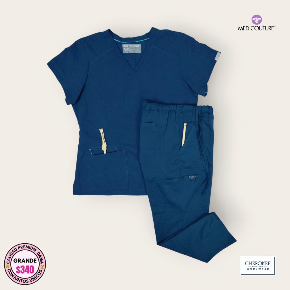 Conjunto médico premium Cherokee color azul petróleo para dama talla L