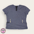 Filipina médica gris azulado cuello V, talla extragrande para dama, disponible en Uniformes MID.