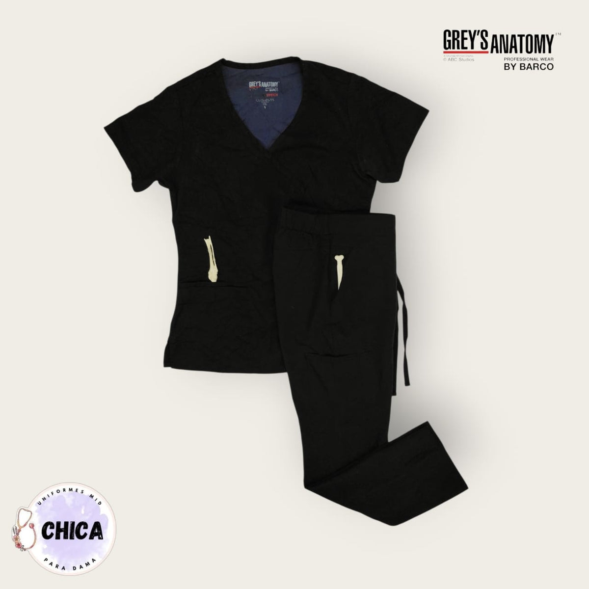 Conjunto médico Grey's Anatomy negro clásico | Dama S
