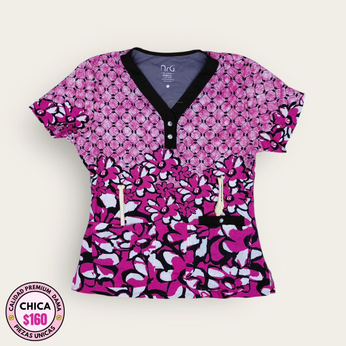 Filipina médica premium color rosa y negro para dama talla S