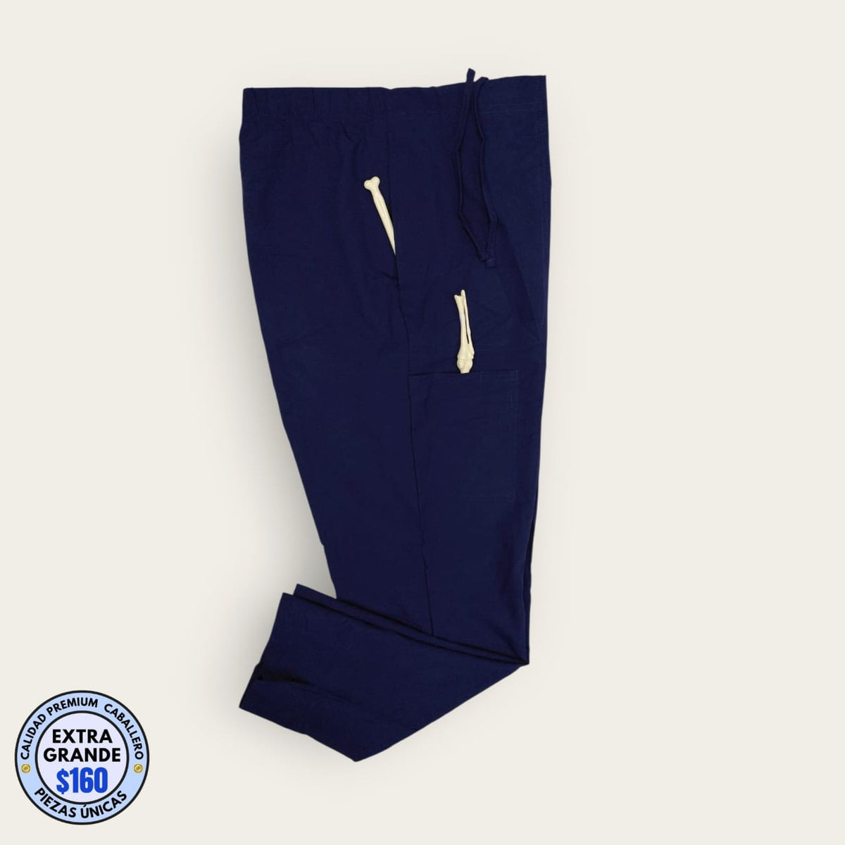 Pantalón médico azul marino cargo recto, talla extragrande para caballero, línea Premium de Uniformes MID.
