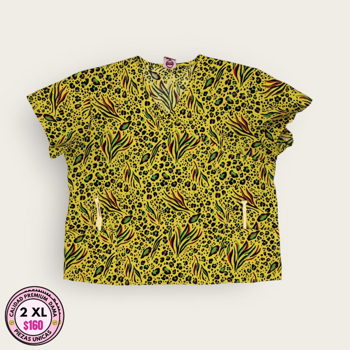 Chemise médica estampado amarillo y verde | Dama 2XL