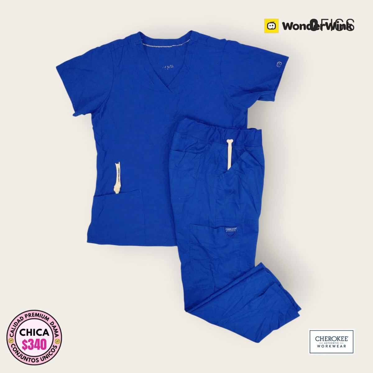 Conjunto médico WonderWink y Cherokee azul rey, talla chica para dama, disponible en Uniformes MID.