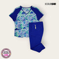 Conjunto médico Scrubstar turquesa con pantalón azul rey | Dama XL