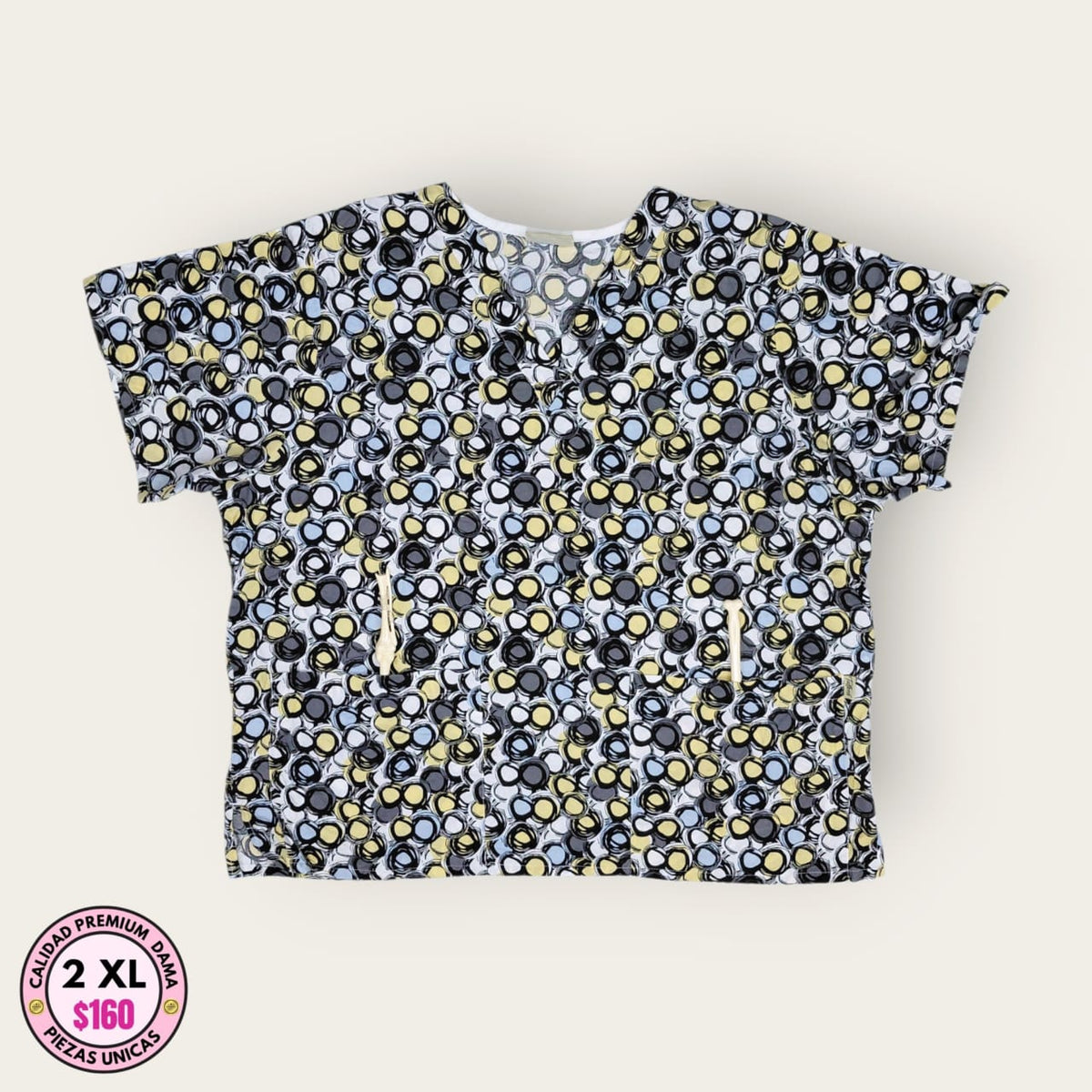 Filipina médica estampado floral gris y amarillo | Dama 2XL