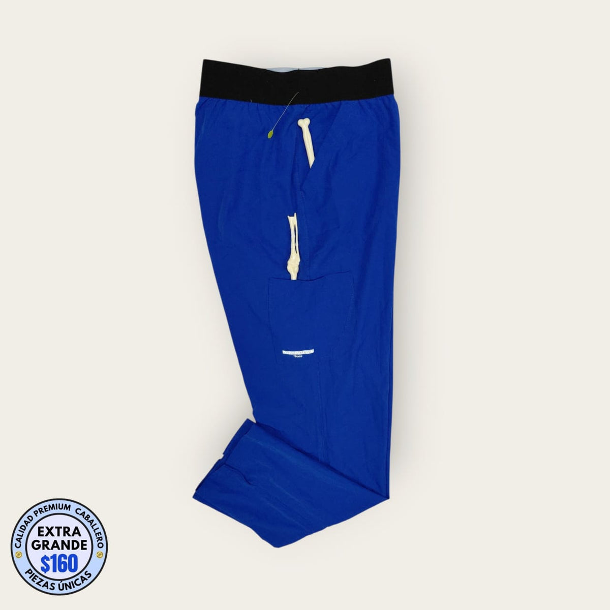 Pantalón médico azul rey con pretina negra, talla extragrande para caballero, línea Premium de Uniformes MID.