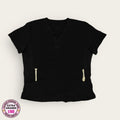 Filipina médica negra con cierre en cuello V, talla extragrande para dama, disponible en Uniformes MID.