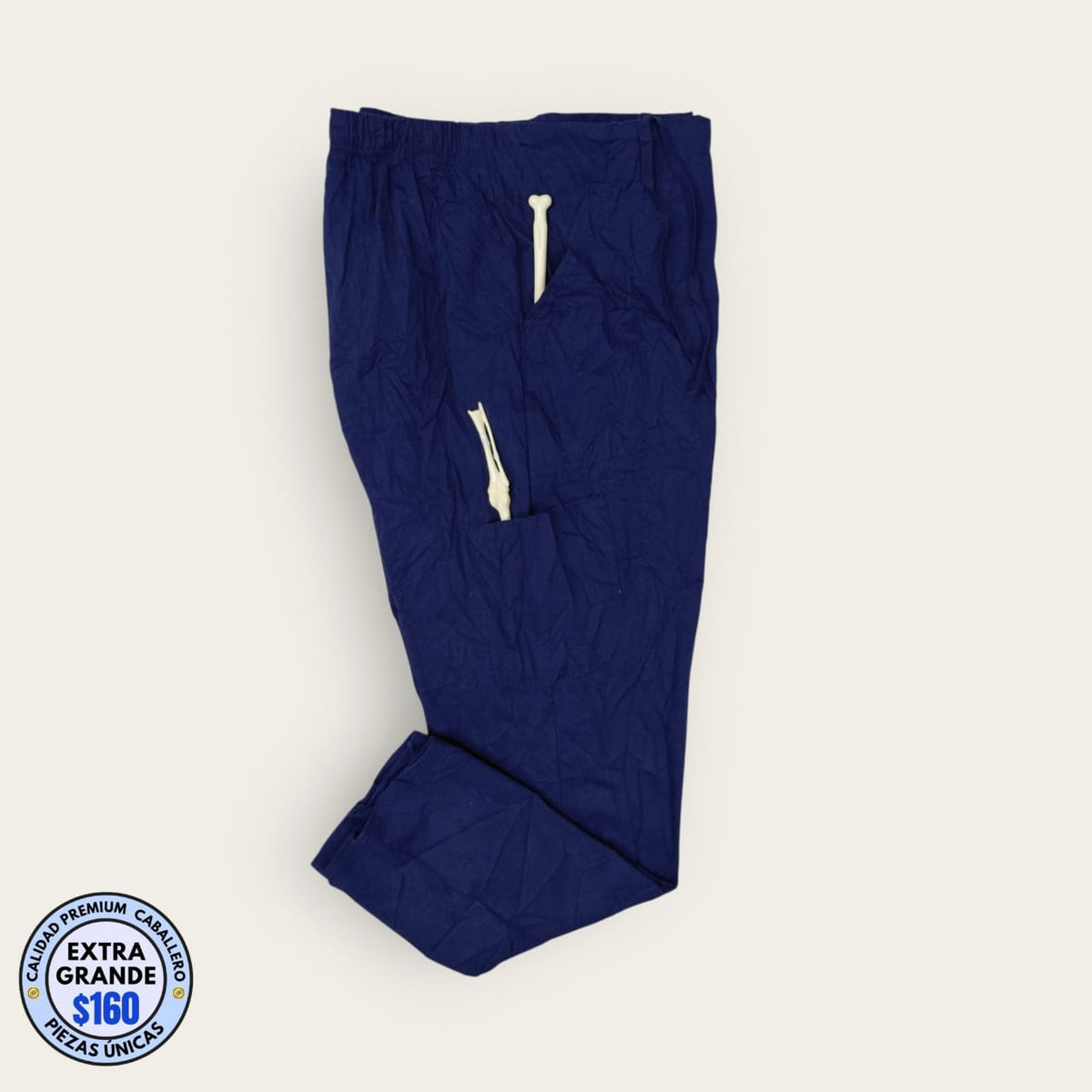 Pantalón médico azul marino de pretina elástica, talla extragrande para caballero, línea Premium de Uniformes MID.