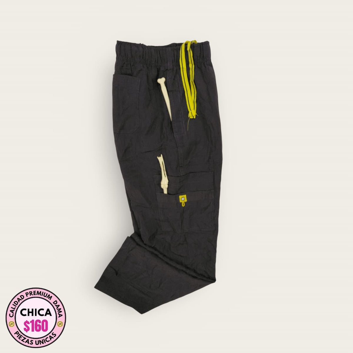 Pantalón médico premium gris Oxford con cordón amarillo | Dama S