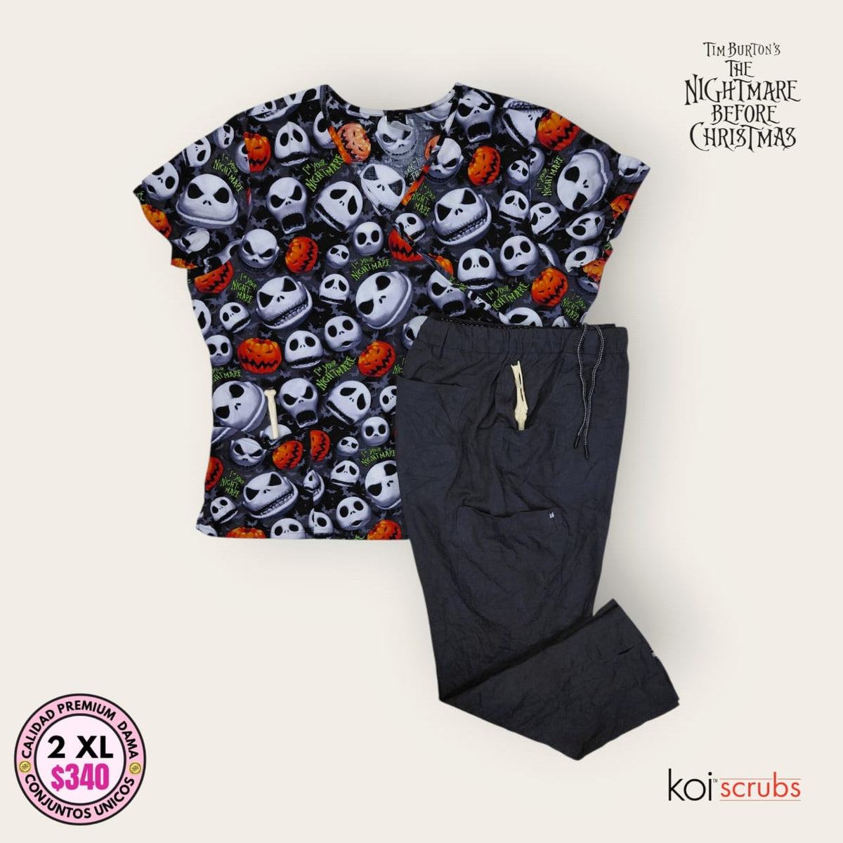 Conjunto médico Koi Nightmare estampado con pantalón gris grafito | Dama 2XL