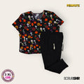 Conjunto médico Peanuts estampado negro con pantalón Scrubstar negro | Dama 3XL
