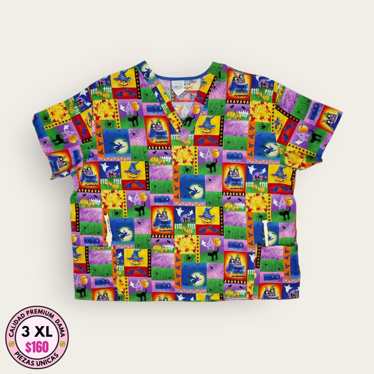 Filipina médica estampado multicolor de cuadros | Dama 3XL