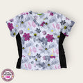 Filipina médica floral rosa y gris, talla extragrande para dama, disponible en Uniformes MID.