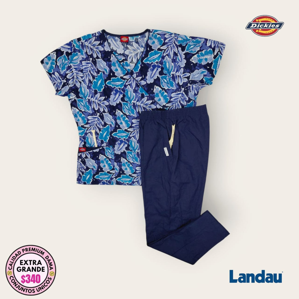 Conjunto médico Dickies estampado azul con pantalón Landau azul marino | Dama XL
