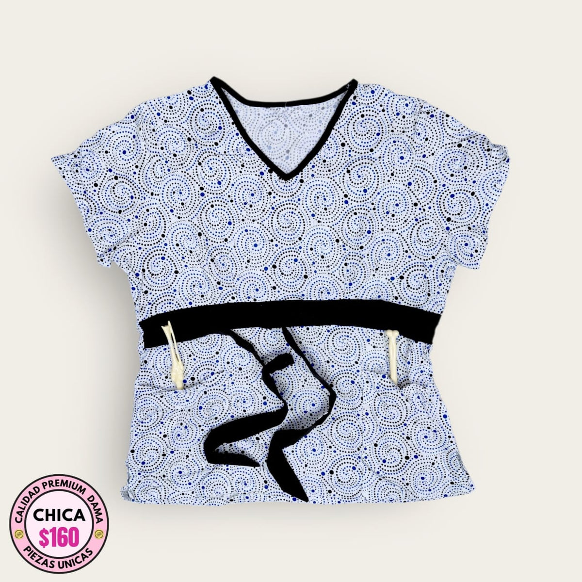 Filipina médica premium color azul claro y negro para dama talla S