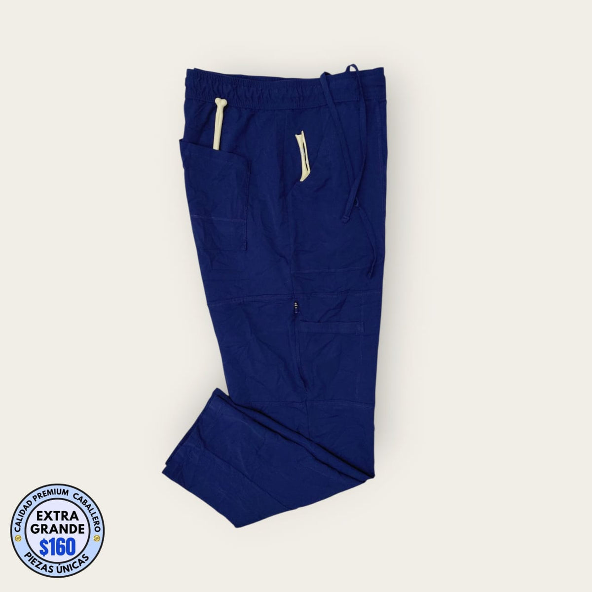 Pantalón médico azul marino con bolsillos laterales, talla extragrande para caballero, línea Premium de Uniformes MID.